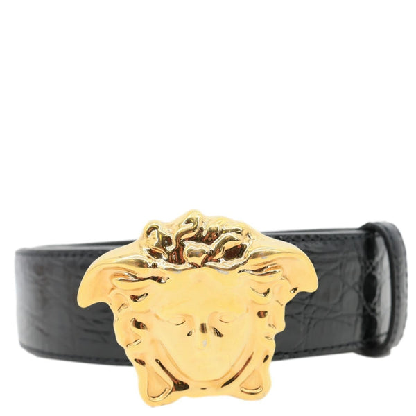 VERSACE La Medusa Buckle Calf Leather Belt Black Size 110/44