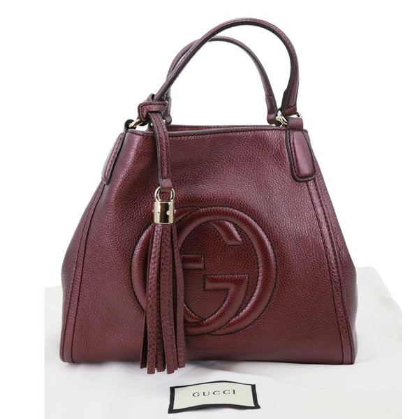 GUCCI Soho Small Pebbled Leather Tote Bag Burgundy 336751