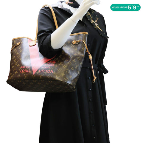 LOUIS VUITTON Neverfull MM V Grenade Monogram Canvas Tote Shoulder Bag Brown