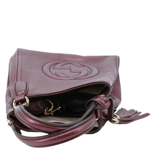 GUCCI Soho Small Pebbled Leather Tote Bag Burgundy 336751