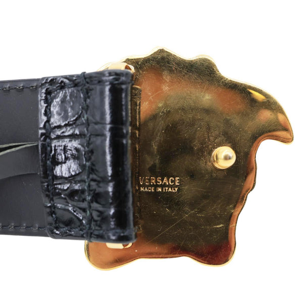 VERSACE La Medusa Buckle Calf Leather Belt Black Size 110/44