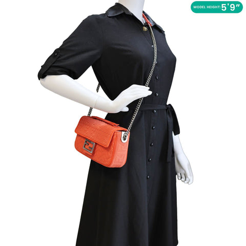 FENDI Baguette Technical Fabric FF Midi Chain Shoulder Bag Orange