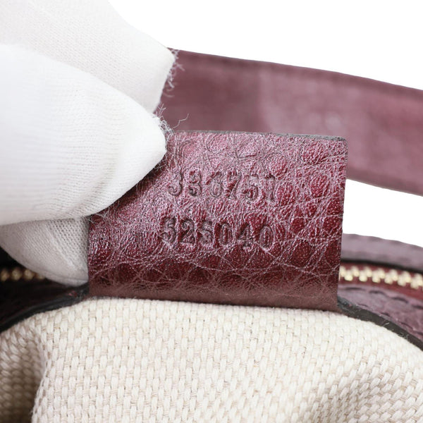GUCCI Soho Small Pebbled Leather Tote Bag Burgundy 336751