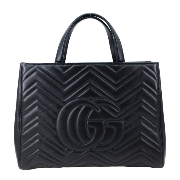 GUCCI GG Marmont Medium Calfskin Matelasser Leather Tote Shoulder Bag Black 443505