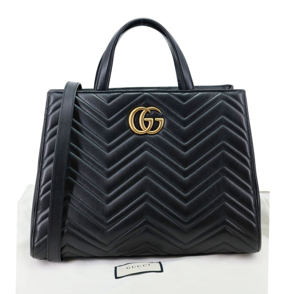GUCCI GG Marmont Medium Calfskin Matelasser Leather Tote Shoulder Bag Black 443505