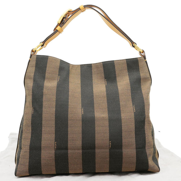 FENDI Pequin Stripe Canvas Hobo Bag Tobacco