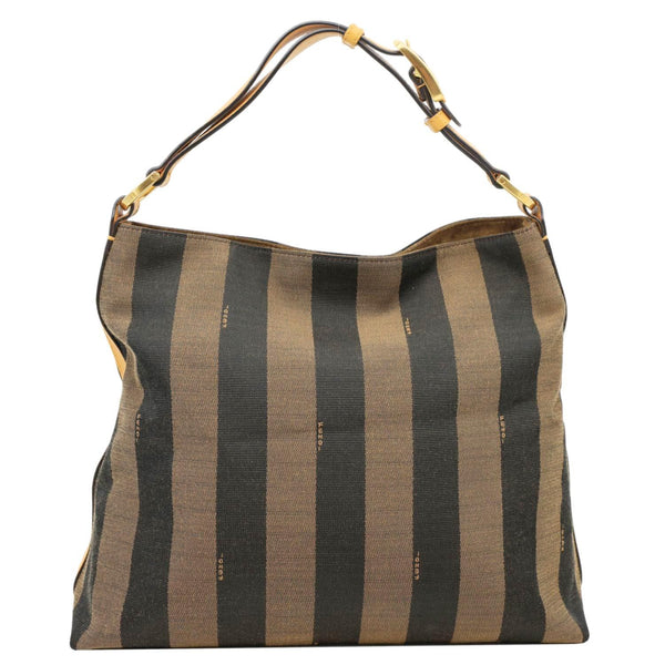 FENDI Pequin Stripe Canvas Hobo Bag Tobacco