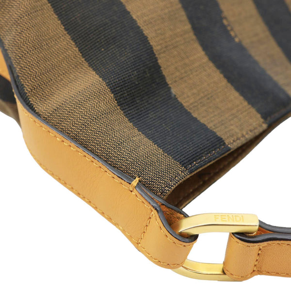 FENDI Pequin Stripe Canvas Hobo Bag Tobacco