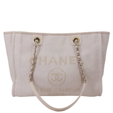 CHANEL Deauville Small Mixed Fibers Canvas Tote Bag Light Pink