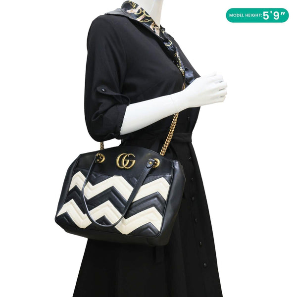 GUCCI GG Marmont Quilted Leather Chain Tote Bag Black 443501