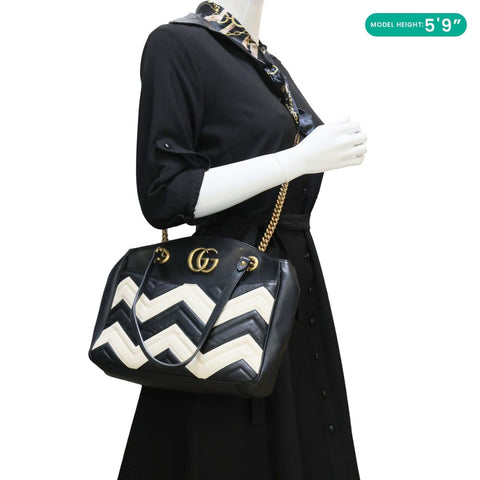 GUCCI GG Marmont Quilted Leather Chain Tote Bag Black 443501