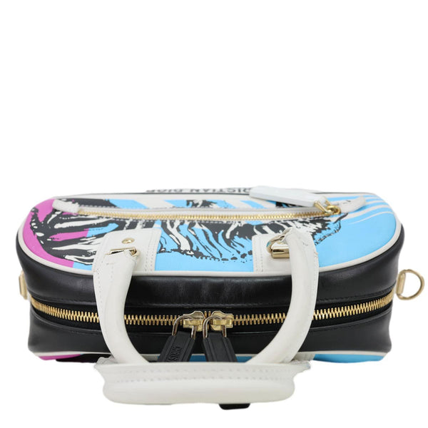 CHRISTIAN DIOR Vibe Zip Bowling Small Calfskin Leather Satchel Bag Blue