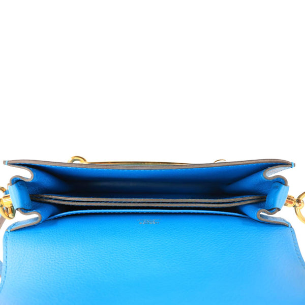 HERMES Roulis Sac Evercolor Mini Pebbled Calfskin Leather Shoulder Bag Blue