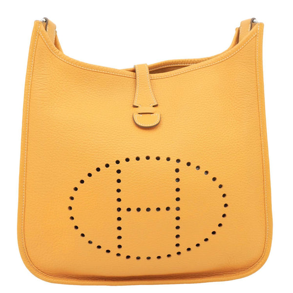 HERMES Evelyne PM Taurillon Clemence Leather Crossbody Bag Yellow
