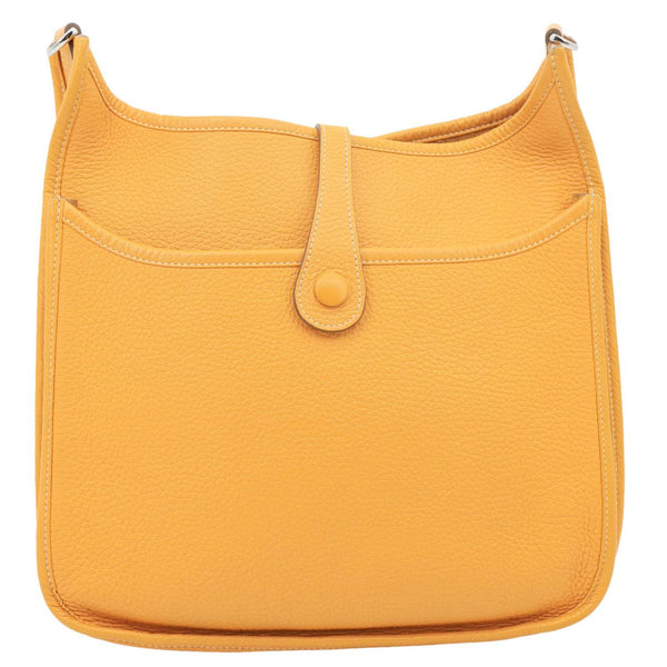 HERMES Evelyne PM Taurillon Clemence Leather Crossbody Bag Yellow