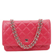 CHANEL Quilted Lambskin Leather Wallet On Chain Bag Dark Pink