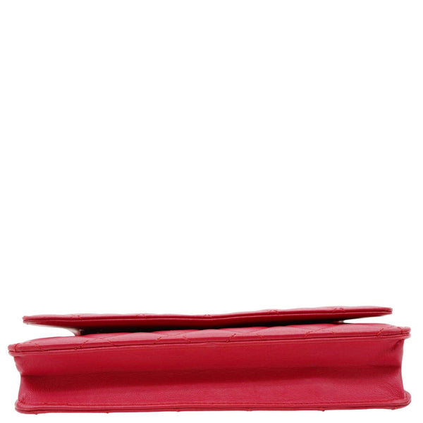 CHANEL Quilted Lambskin Leather Wallet On Chain Bag Dark Pink
