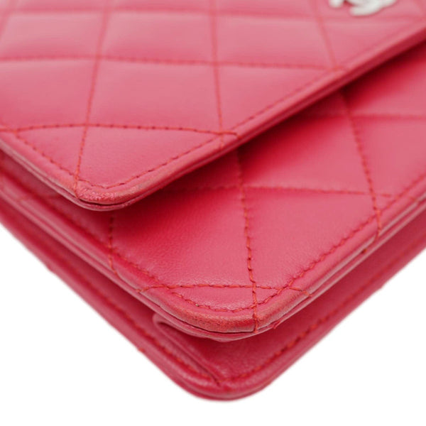 CHANEL Quilted Lambskin Leather Wallet On Chain Bag Dark Pink