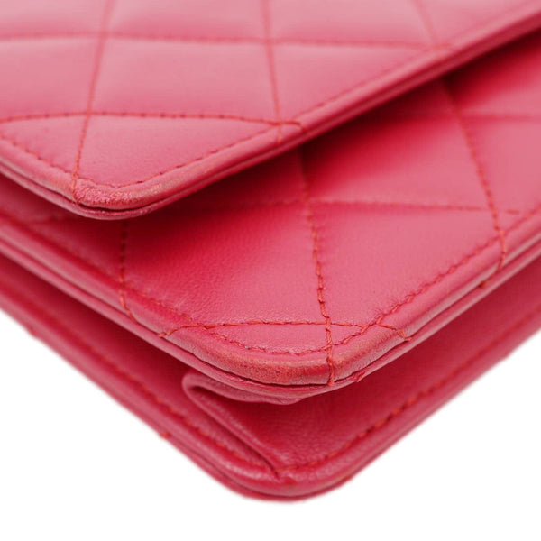 CHANEL Quilted Lambskin Leather Wallet On Chain Bag Dark Pink