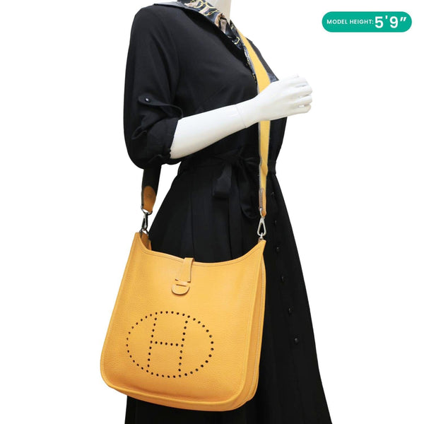 HERMES Evelyne PM Taurillon Clemence Leather Crossbody Bag Yellow