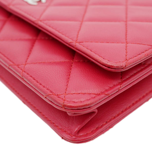 CHANEL Quilted Lambskin Leather Wallet On Chain Bag Dark Pink