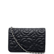 Chanel Black Camellia Embossed Wallet on Chain