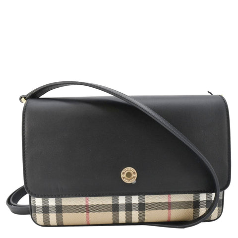 BURBERRY Hampshire Vintage Check Leather Crossbody Bag Black