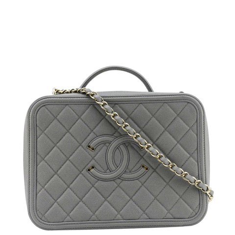 CHANEL Vanity Case Filigree CC  Large Caviar Quilted Shoulder Bag Grey