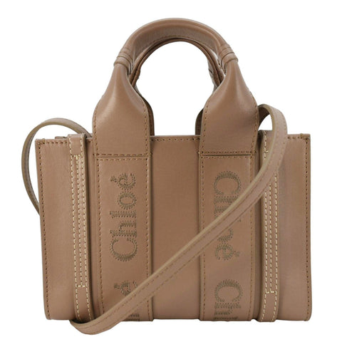 CHLOE Woody Calfskin Leather Tote Bag Brown