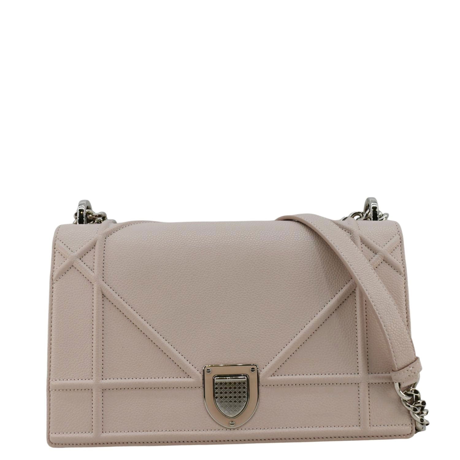 CHRISTIAN DIOR Diaroma Flap Grained Calfskin Leather Crossbody Bag Light Pink Front look