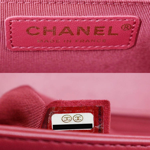 CHANEL Le Boy Small Lambskin Leather Shoulder Bag Red