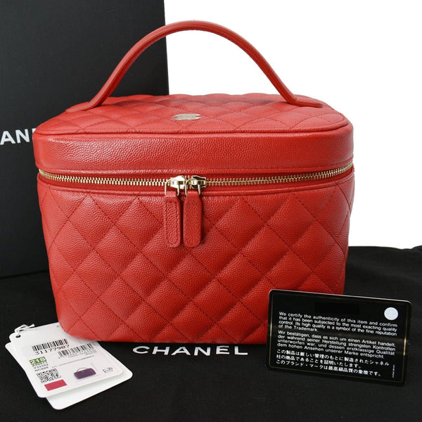 CHANEL Vanity Caviar Leather Cosmetic Satchel Bag Red