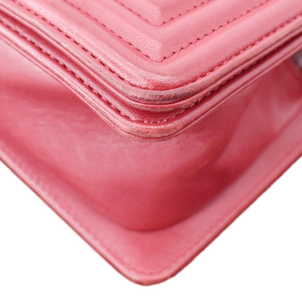 CHANEL Le Boy Small Lambskin Leather Shoulder Bag Red