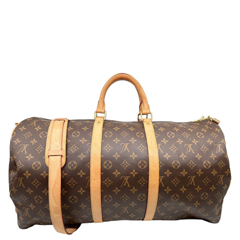 LOUIS VUITTON Keepall 55 Bandouliere Monogram Canvas Travel Bag Brown