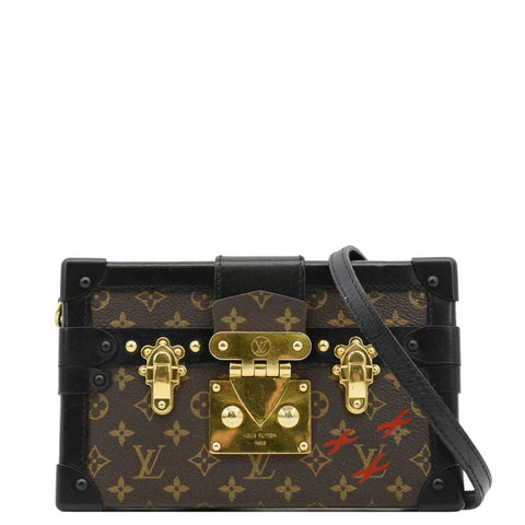 LOUIS VUITTON Petite Malle Monogram Canvas Shoulder Bag Brown