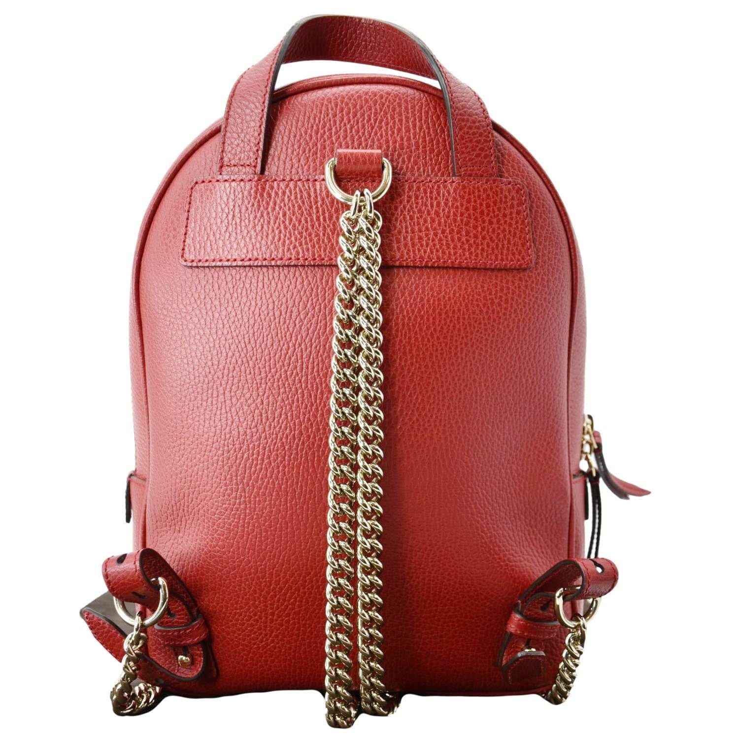 Gucci Soho GG Logo Red Leather Backpack Chain Straps 536192