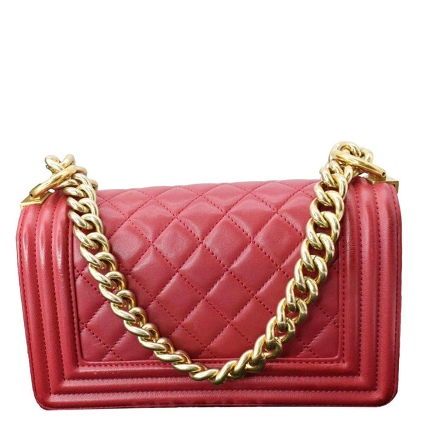 CHANEL Le Boy Small Lambskin Leather Shoulder Bag Red