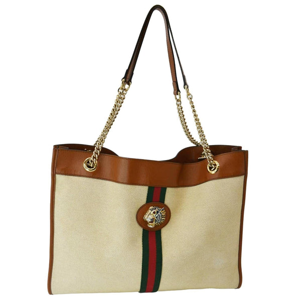 GUCCI Rajah Large Leather Tote Shoulder Bag Sand 537219