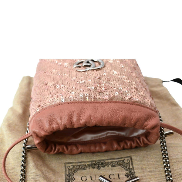 GUCCI GG Marmont Sequin Bucket Crossbody Bag Pink 575163