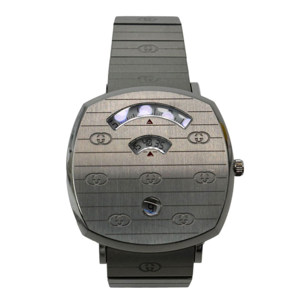 GUCCI Grip 1573 GG Engraved Quartz Silver Dial Stainless Steel Watch 35MM