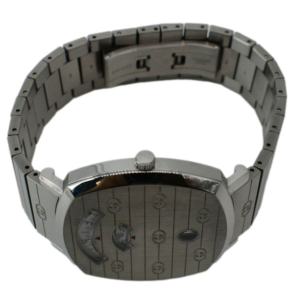 GUCCI Grip 1573 GG Engraved Quartz Silver Dial Stainless Steel Watch 35MM