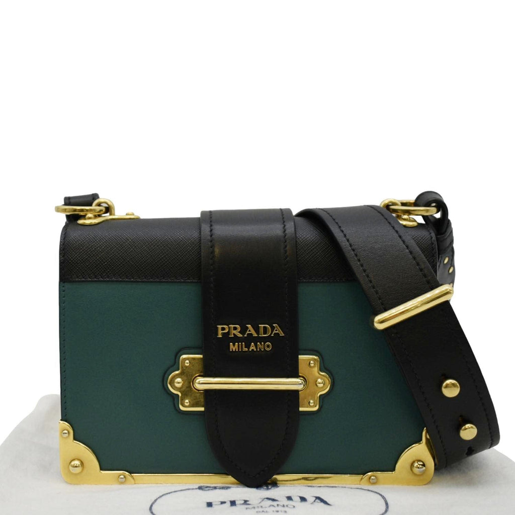 PRADA Cahier Swarovski Crystals Leather Shoulder Bag Green
