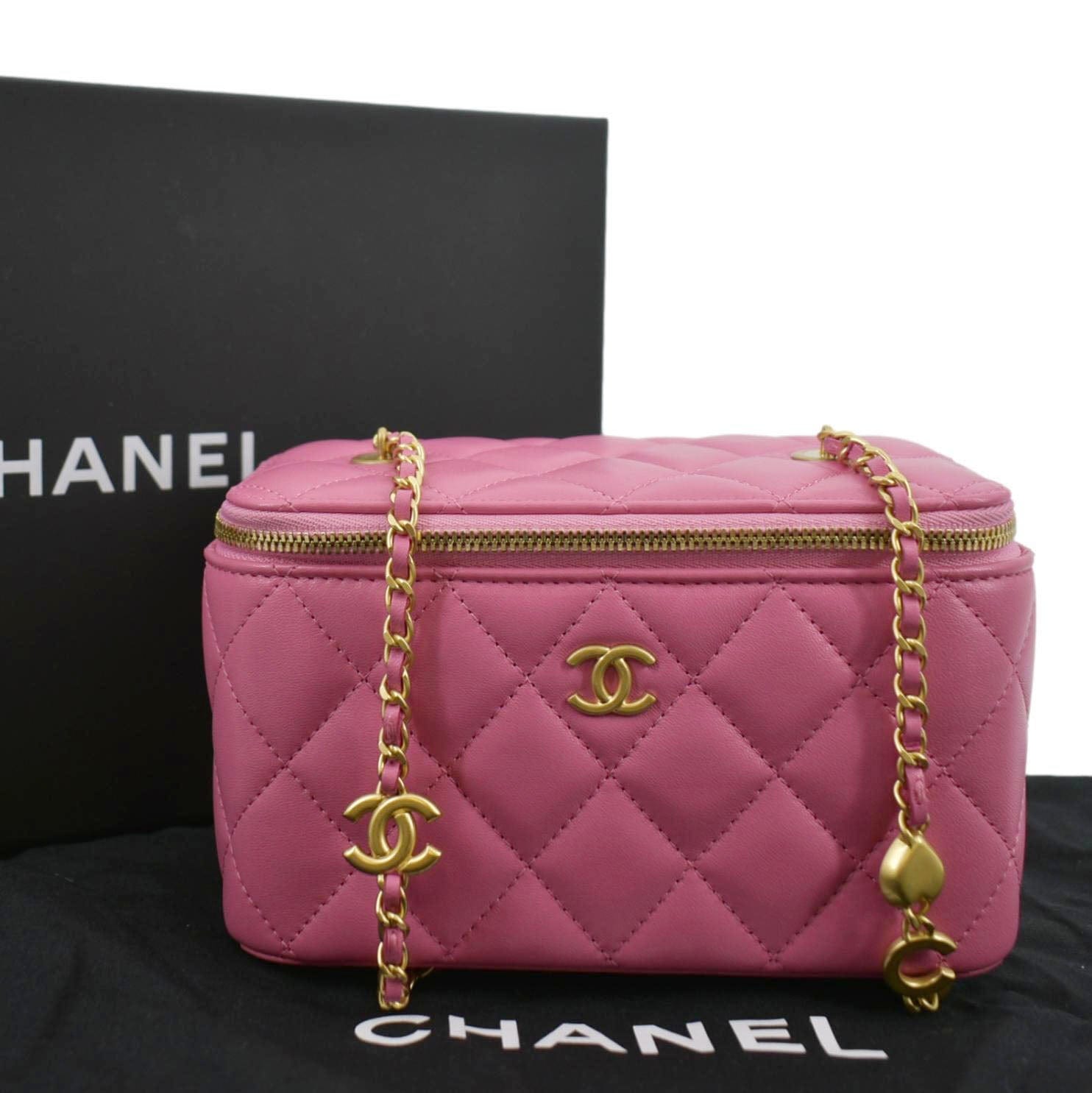 Chanel Light Pink Quilted Caviar Leather Mini Vanity Case with Chain Bag