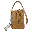 MCM Drawstring Visetos Canvas Bucket Bag Cognac