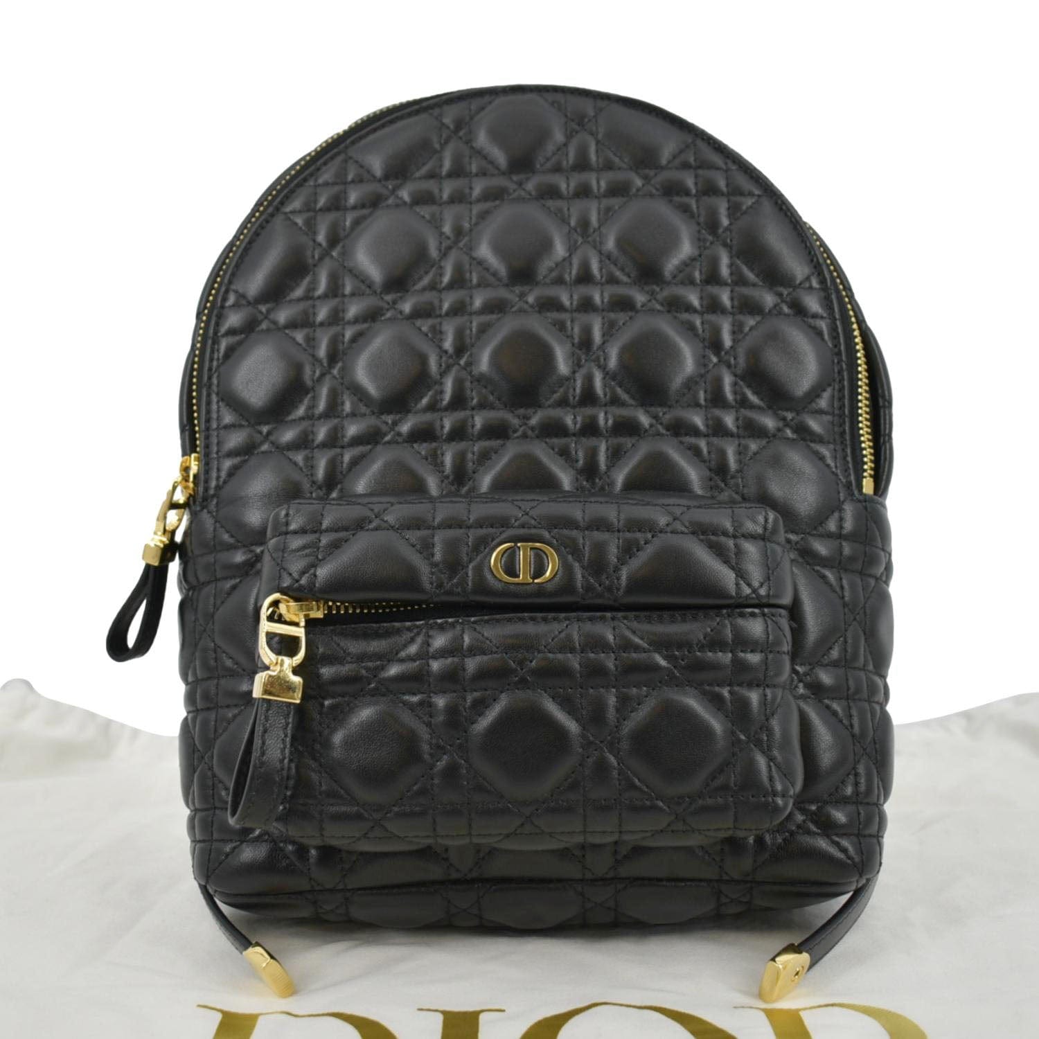dior leather backpack CHRISTIAN DIOR Cannage Quilted Leather Backpack Black