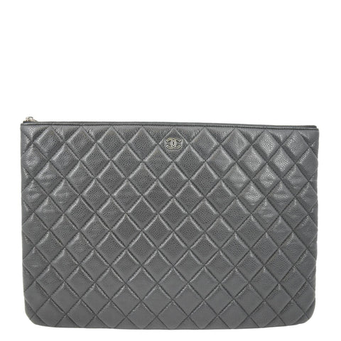 CHANEL Classic O-Case Caviar Leather Zip Pouch Black