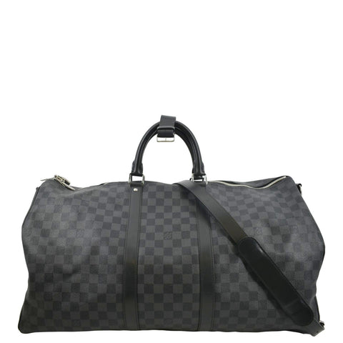 LOUIS VUITTON Keepall 55 Bandouliere Damier Graphite Travel Bag Black