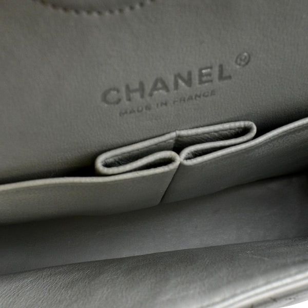 CHANEL Medium Double Flap Calfskin Leather Shoulder Bag Grey