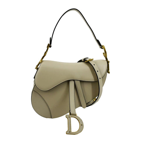 CHRISTIAN DIOR Saddle Smooth Calfskin Leather Satchel Shoulder Bag Dusty Ivory