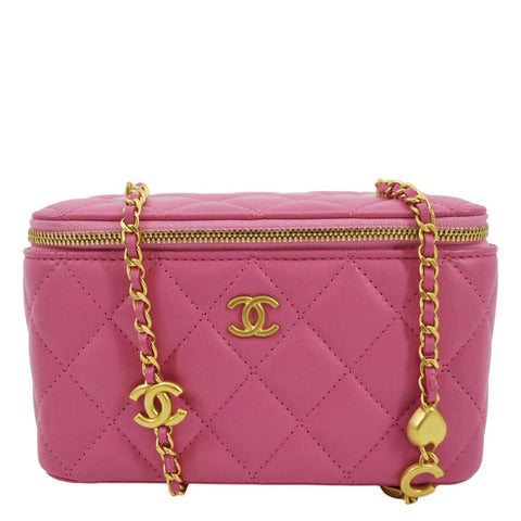 CHANEL Enamel Coco Hearts Small Quilted Leather Crossbody Vanity Case Pink